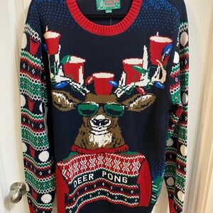 Men's Festive Deer Pong Sweater - Multicolor ugly sweater